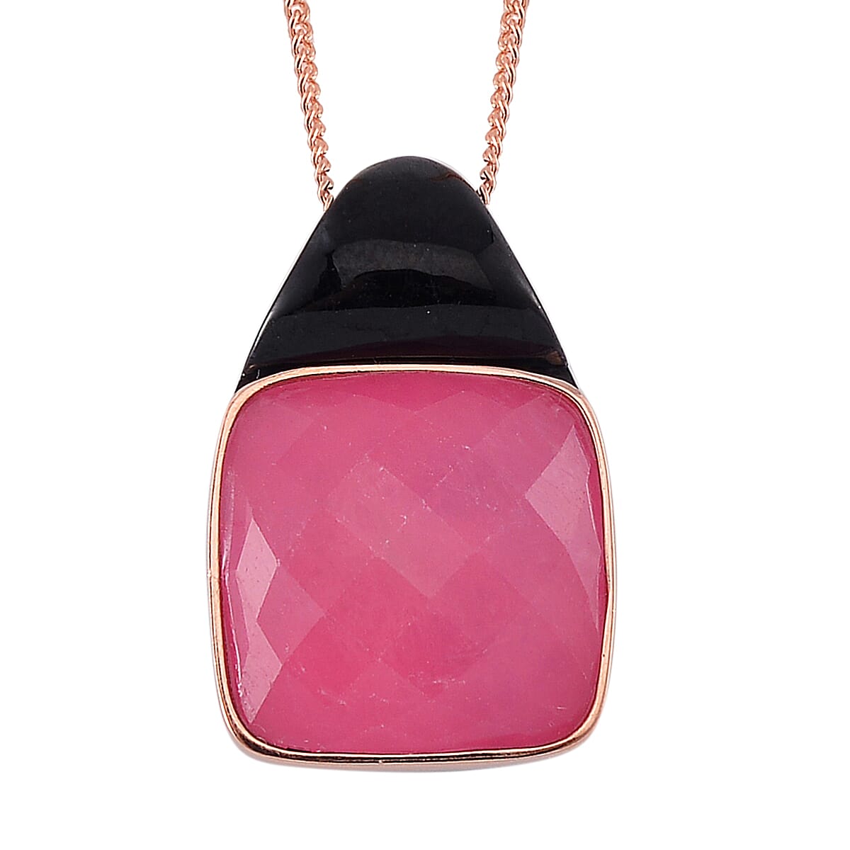 Carved & Faceted Pink and Black Jade (D) 104.00 ctw Band Ring (Size 8) and Pendant Necklace 18 Inches in Vermeil Yellow Gold Over Sterling Silver image number 5