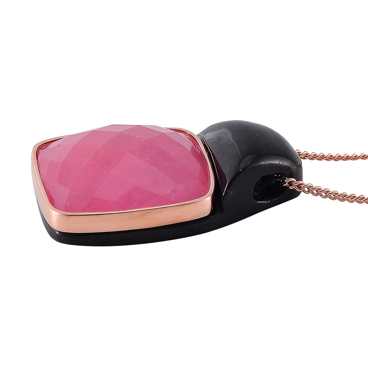 Carved & Faceted Pink and Black Jade (D) 104.00 ctw Band Ring (Size 8) and Pendant Necklace 18 Inches in Vermeil Yellow Gold Over Sterling Silver image number 6