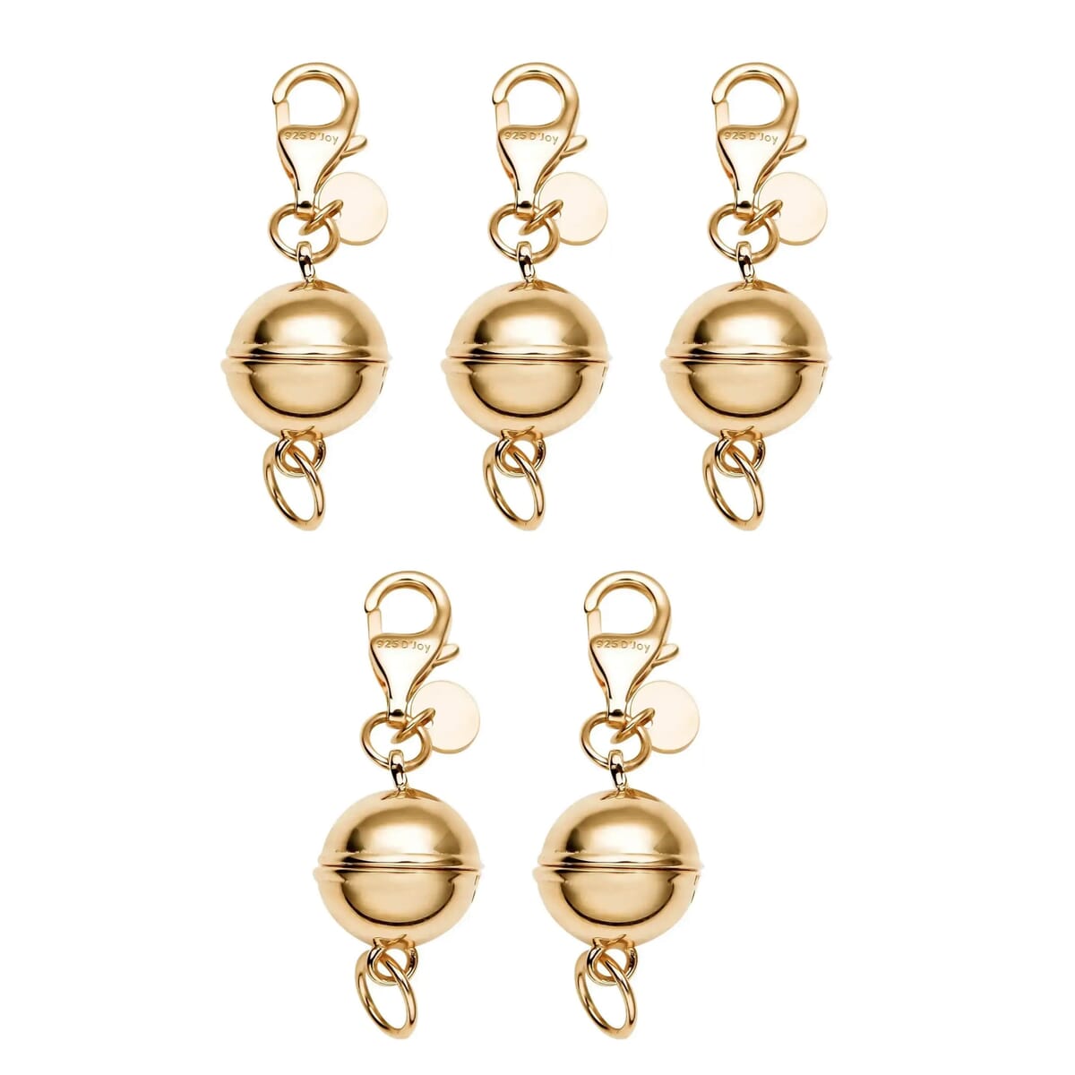 Set of 5 14K Yellow Gold Over Sterling Silver 9mm Round Magnetic Lock with Lobster Clasp 11.50 Grams image number 0
