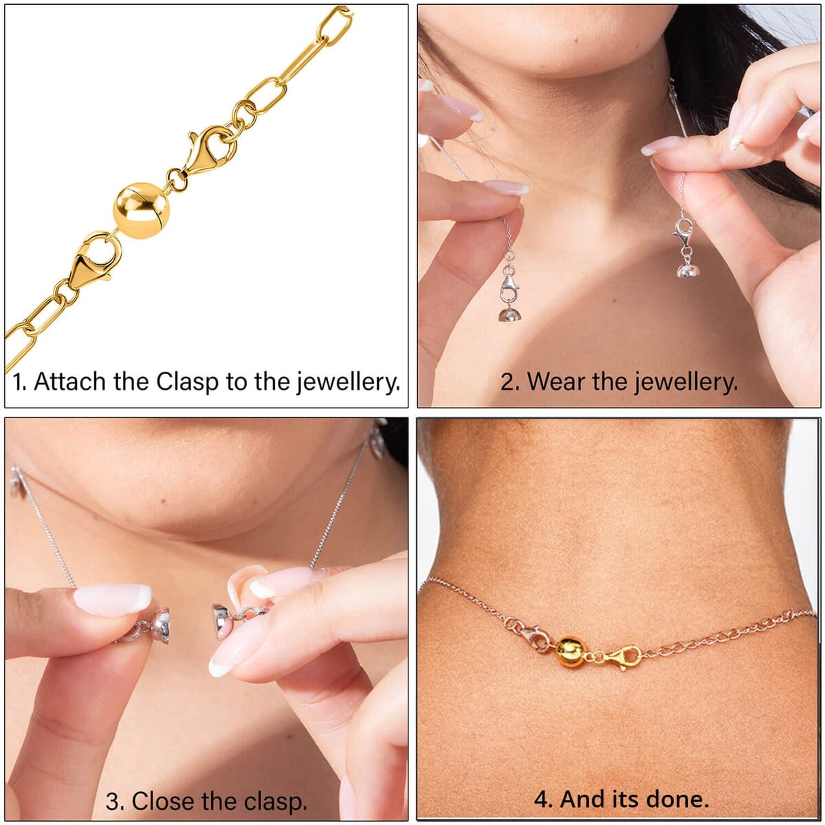 Set of 5 14K Yellow Gold Over Sterling Silver 9mm Round Magnetic Lock with Lobster Clasp 11.50 Grams image number 4