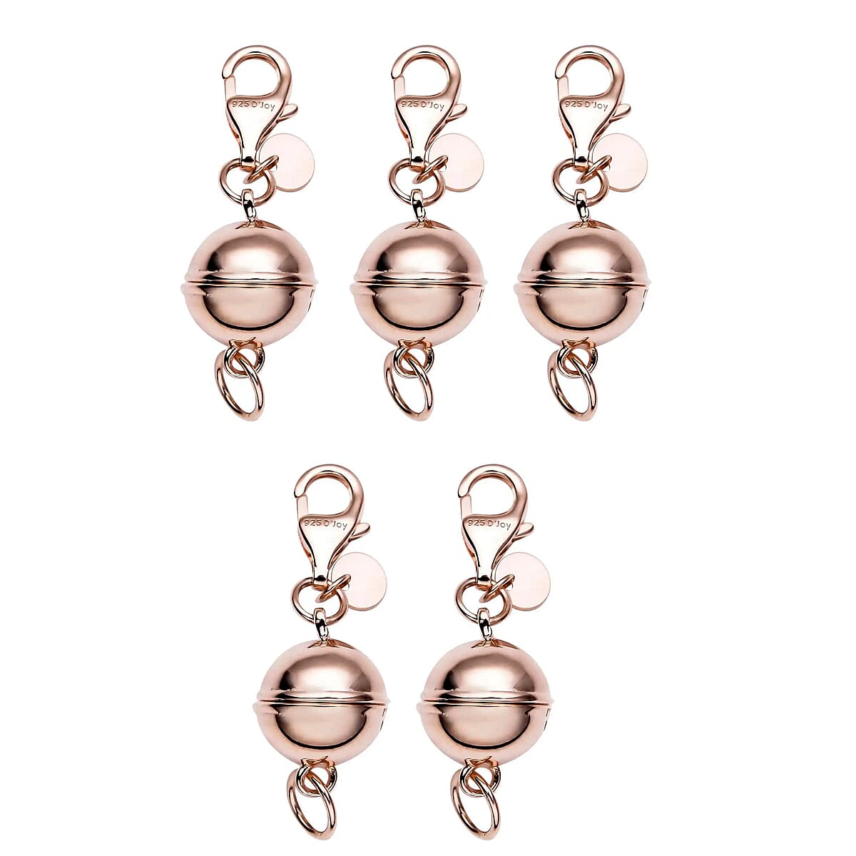 Set of 5 14K Rose Gold Over Sterling Silver 9mm Round Magnetic Lock with Lobster Clasp 11.30 Grams image number 0