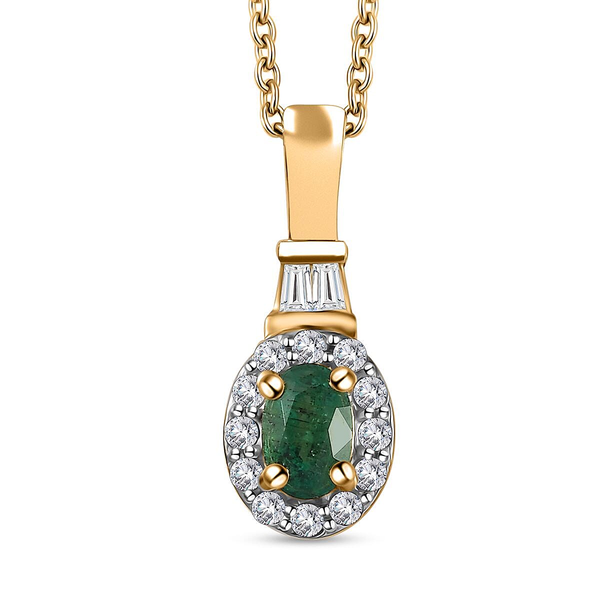 Buy AAA Kagem Zambian Emerald and White Zircon Halo Pendant