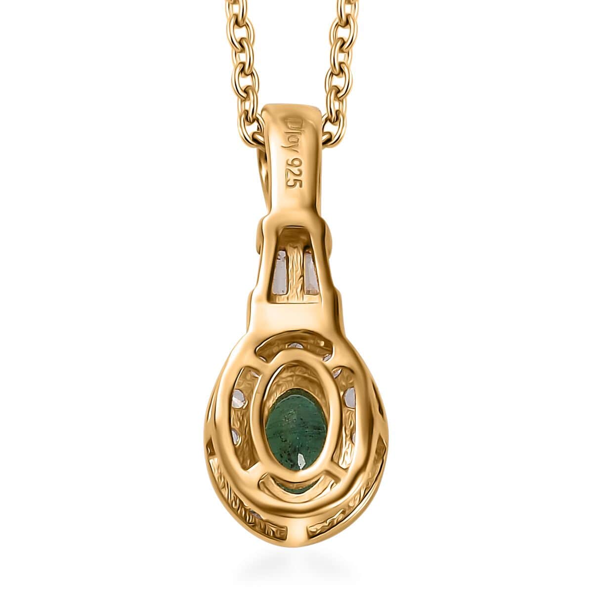 AAA Kagem Zambian Emerald and White Zircon Halo Pendant Necklace 20 Inches in Vermeil Yellow Gold Over Sterling Silver 0.85 ctw image number 4