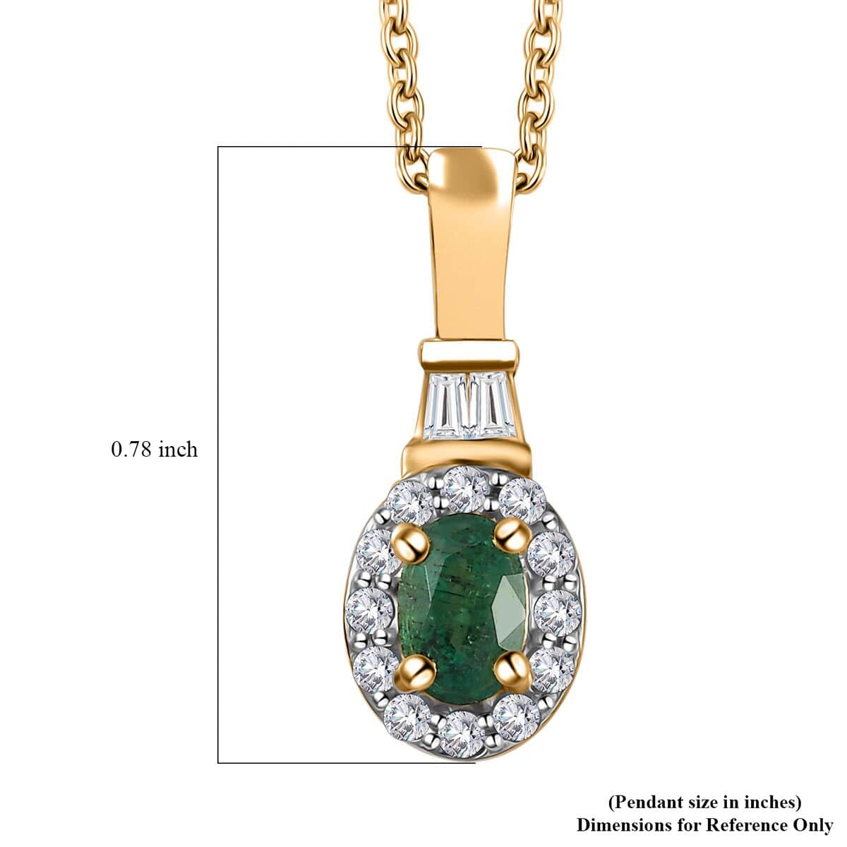 AAA Kagem Zambian Emerald and White Zircon Halo Pendant Necklace 20 Inches in Vermeil Yellow Gold Over Sterling Silver 0.85 ctw image number 5