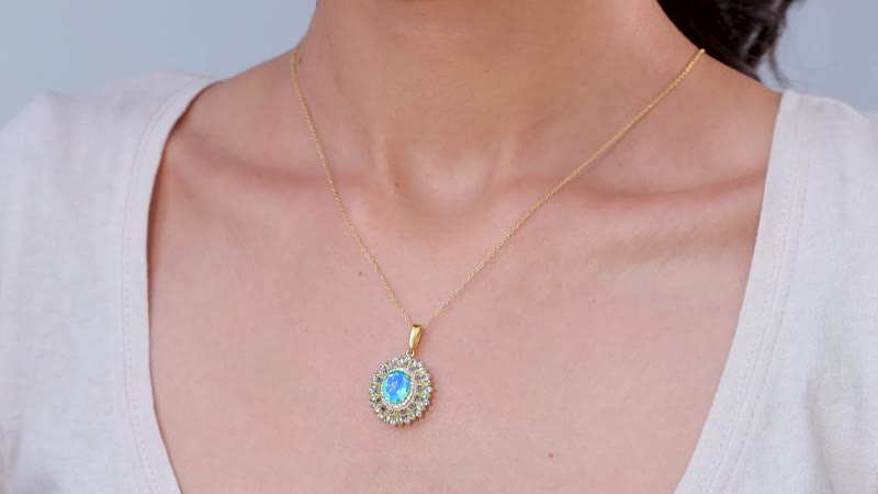 Peacock Quartz (Triplet) and Multi Gemstone Dahlia Floral Pendant Necklace 20 Inches in Vermeil Yellow Gold Over Sterling Silver 4.15 ctw