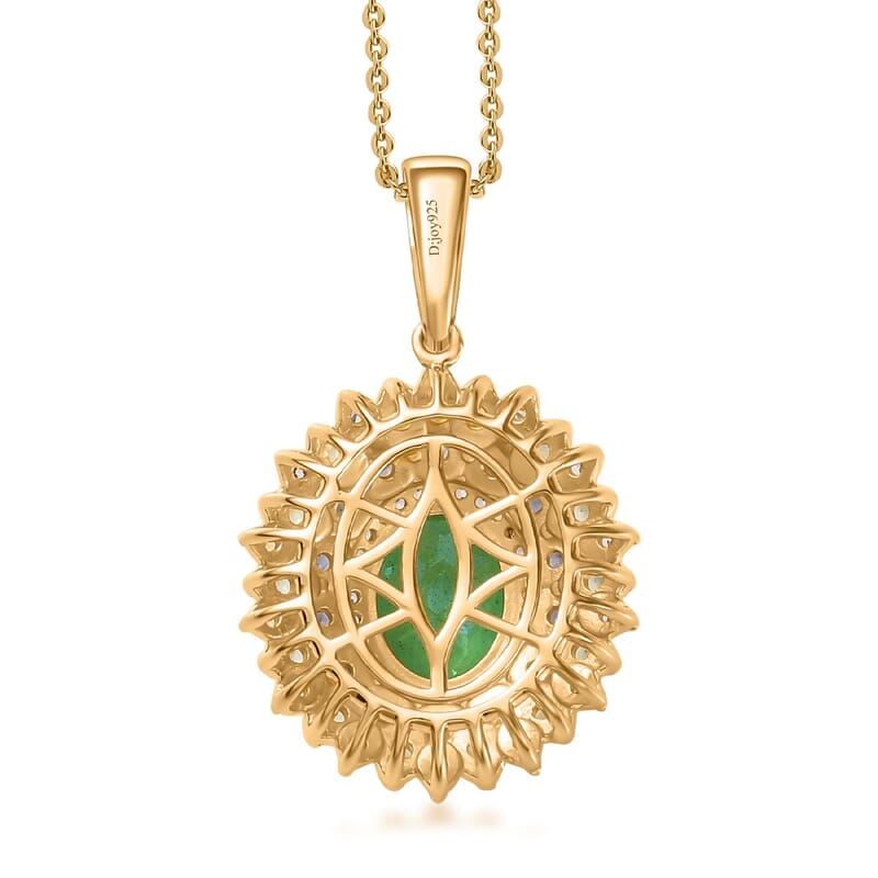 Peacock Quartz (Triplet) and Multi Gemstone Dahlia Floral Pendant Necklace 20 Inches in Vermeil Yellow Gold Over Sterling Silver 4.15 ctw