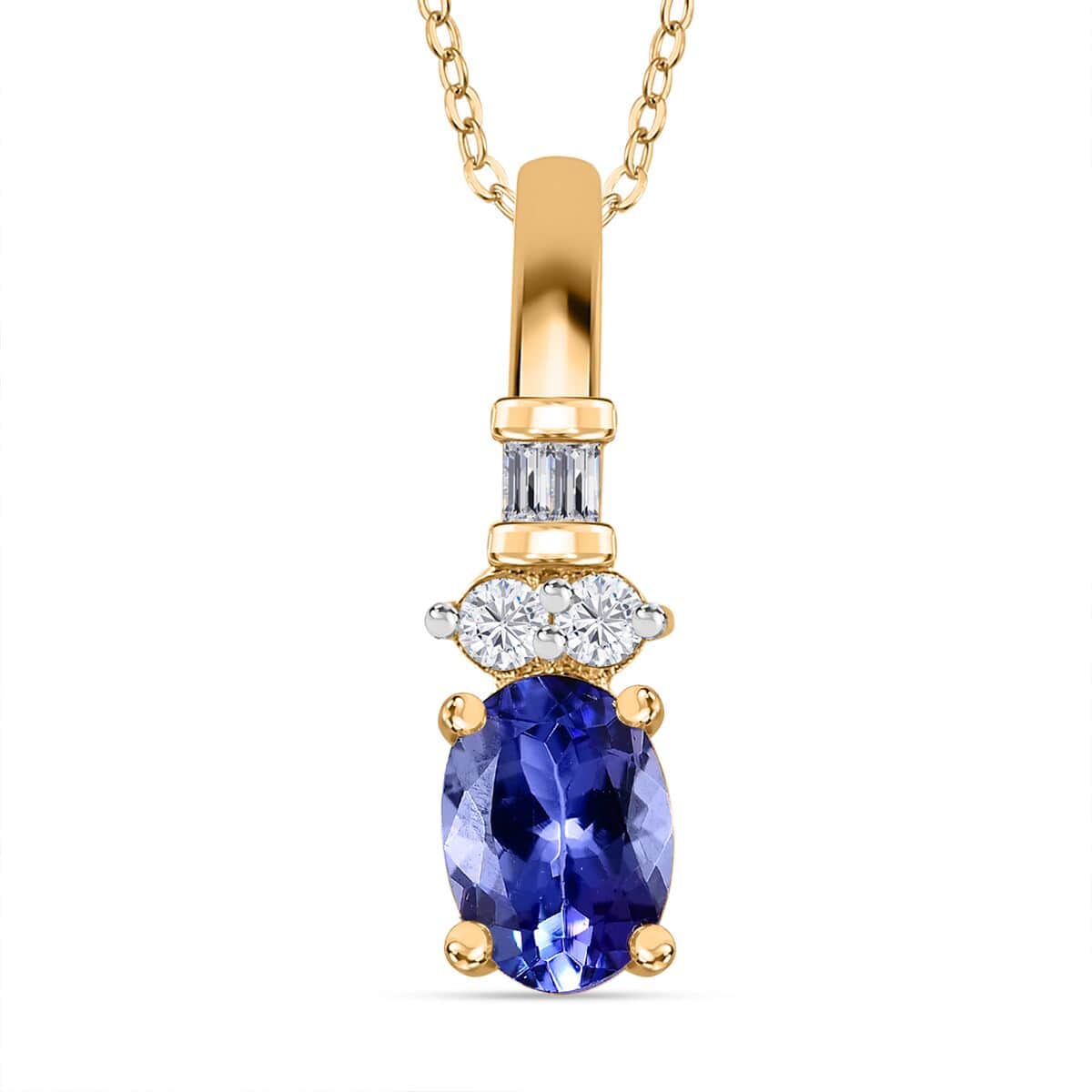 Tanzanite and White Zircon Pendant Necklace 20 Inches in Vermeil Yellow Gold Over Sterling Silver 1.20 ctw image number 0