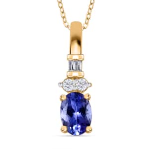 Tanzanite and White Zircon Pendant Necklace 20 Inches in Vermeil Yellow Gold Over Sterling Silver 1.20 ctw