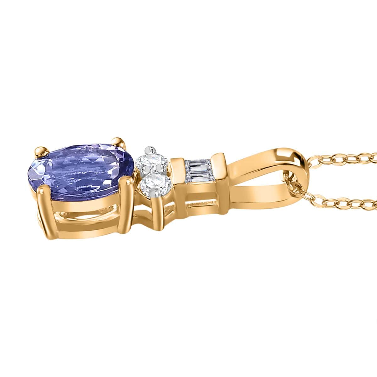 Tanzanite and White Zircon Pendant Necklace 20 Inches in Vermeil Yellow Gold Over Sterling Silver 1.20 ctw image number 3
