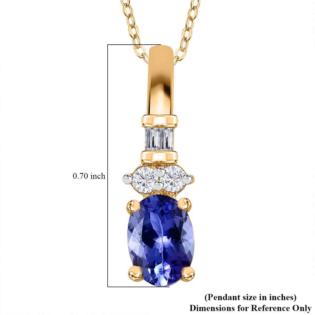 Tanzanite and White Zircon Pendant Necklace 20 Inches in Vermeil Yellow Gold Over Sterling Silver 1.20 ctw image number 5