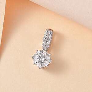 Moissanite Pendant Necklace 20 Inches in Platinum Over Sterling Silver 1.30 ctw