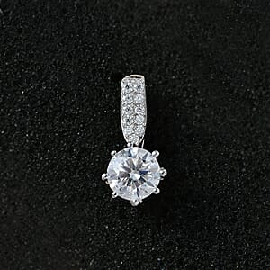 Moissanite Pendant Necklace 20 Inches in Platinum Over Sterling Silver 1.30 ctw