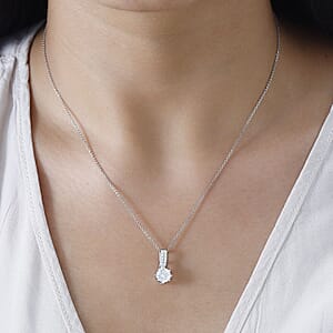 Moissanite Pendant Necklace 20 Inches in Platinum Over Sterling Silver 1.30 ctw