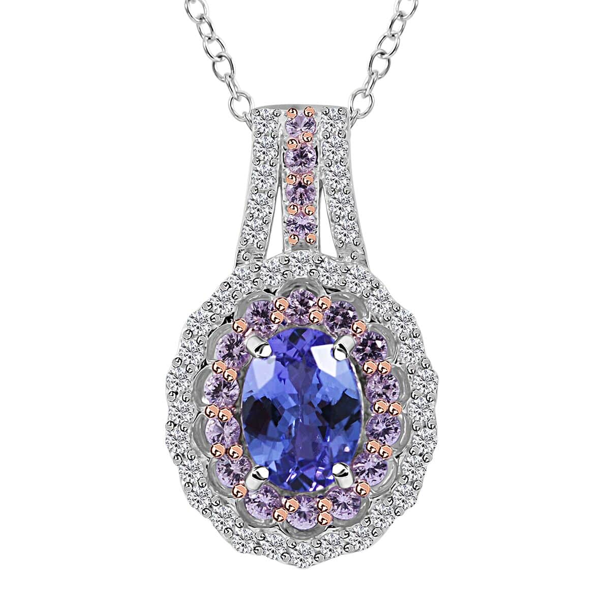 Tanzanite and Multi Gemstone Cocktail Pendant Necklace 18 Inches in Platinum Over Sterling Silver 2.15 ctw image number 0