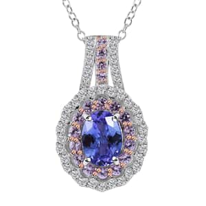 Tanzanite and Multi Gemstone Cocktail Pendant Necklace 18 Inches in Platinum Over Sterling Silver 2.15 ctw