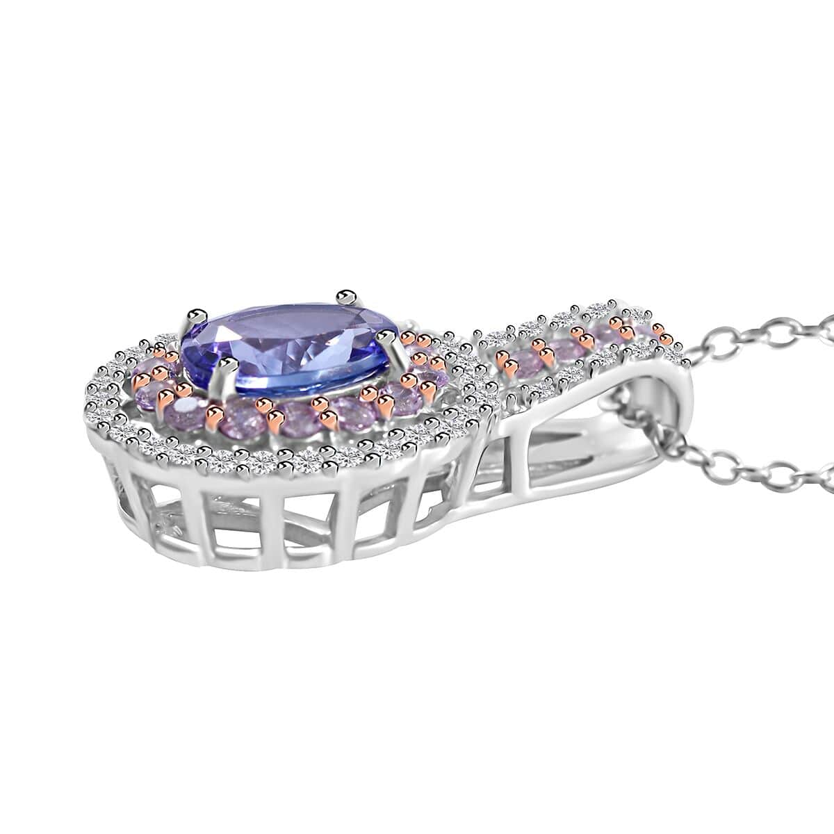 Tanzanite and Multi Gemstone Cocktail Pendant Necklace 18 Inches in Platinum Over Sterling Silver 2.15 ctw image number 2