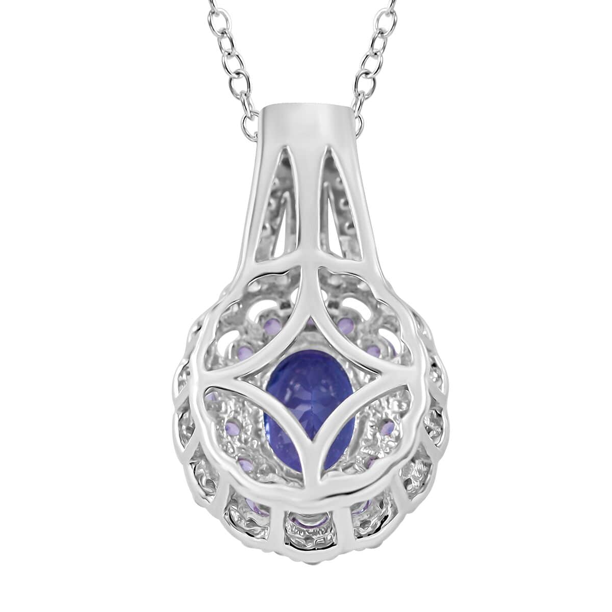 Tanzanite and Multi Gemstone Cocktail Pendant Necklace 18 Inches in Platinum Over Sterling Silver 2.15 ctw image number 3