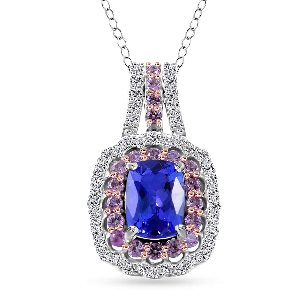 Tanzanite and Multi Gemstone Cocktail Pendant Necklace 18 Inches in Platinum Over Sterling Silver 2.50 ctw image number 0