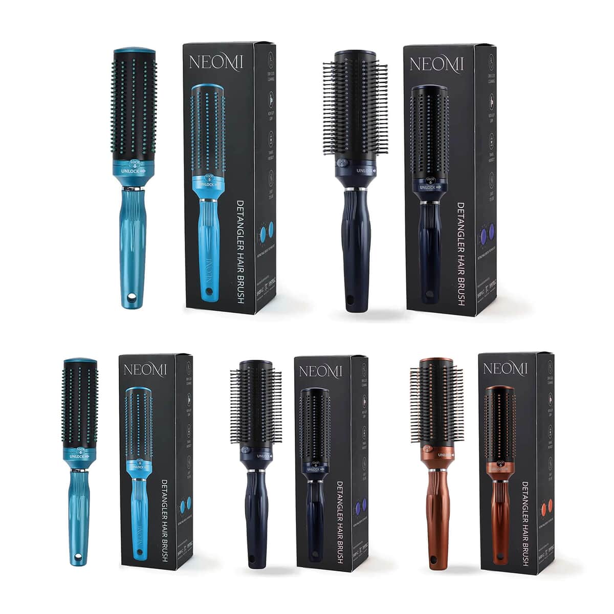 Set of 5 Portable Easy Clean Rotating Comb - 2pcs Navy, 2pcs Blue and 1pc Brown (Del. in 7-10 Days) image number 0