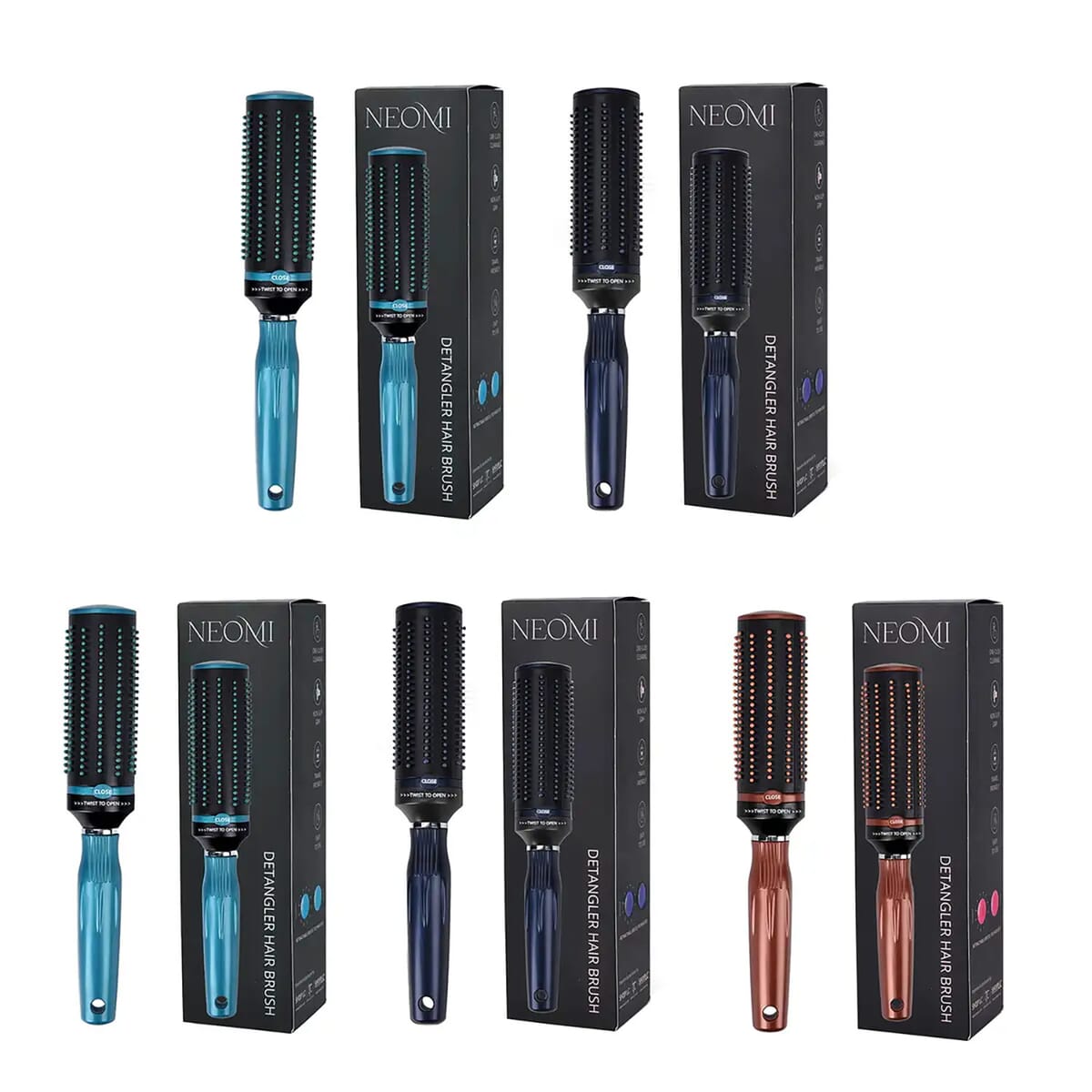 Set of 5 Portable Easy Clean Rotating Comb - 2pcs Navy, 2pcs Blue and 1pc Brown (Del. in 7-10 Days) image number 0