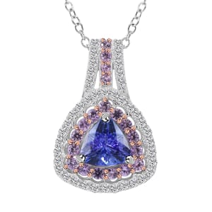 Tanzanite and Multi Gemstone Cocktail Pendant Necklace 18 Inches in Platinum Over Sterling Silver 2.15 ctw