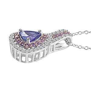 Tanzanite and Multi Gemstone Cocktail Pendant Necklace 18 Inches in Platinum Over Sterling Silver 2.15 ctw