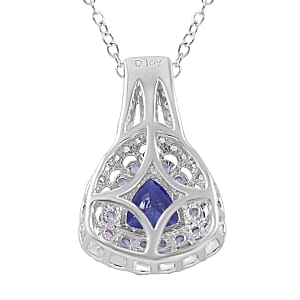 Tanzanite and Multi Gemstone Cocktail Pendant Necklace 18 Inches in Platinum Over Sterling Silver 2.15 ctw