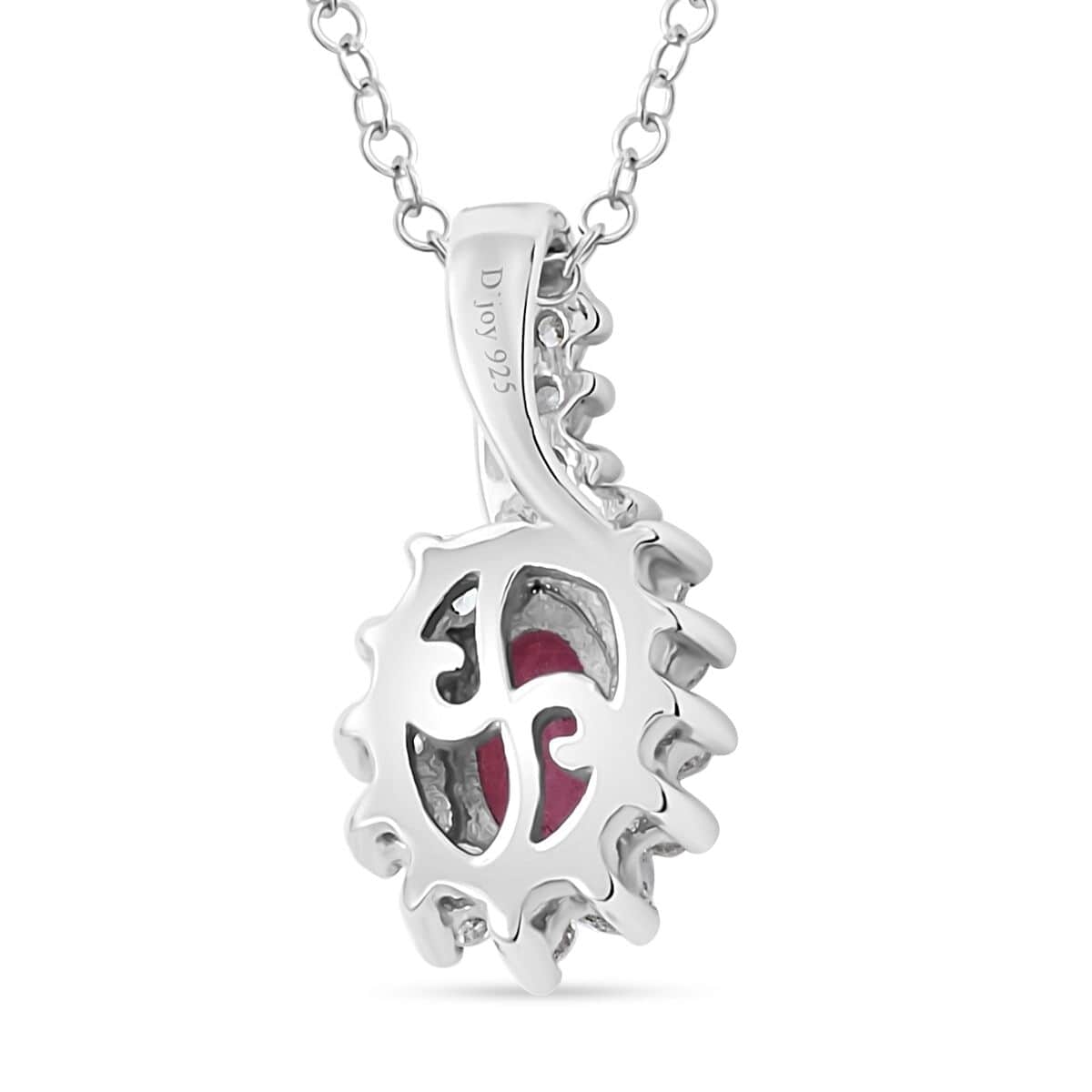 Premium Mozambique Ruby and White Zircon Sunburst Pendant Necklace 18 Inches in Platinum Over Sterling Silver 1.00 ctw image number 4