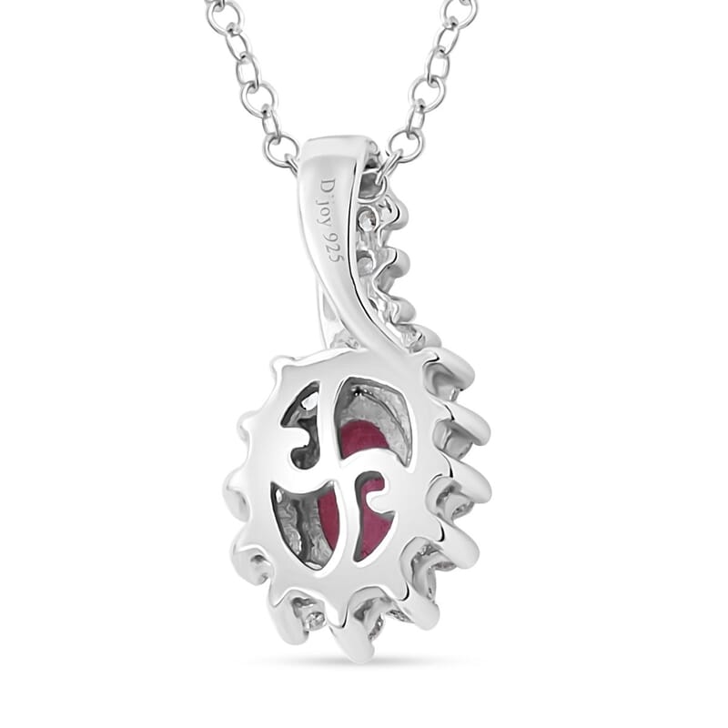 Premium Mozambique Ruby and White Zircon Sunburst Pendant Necklace 18 Inches in Platinum Over Sterling Silver 1.00 ctw
