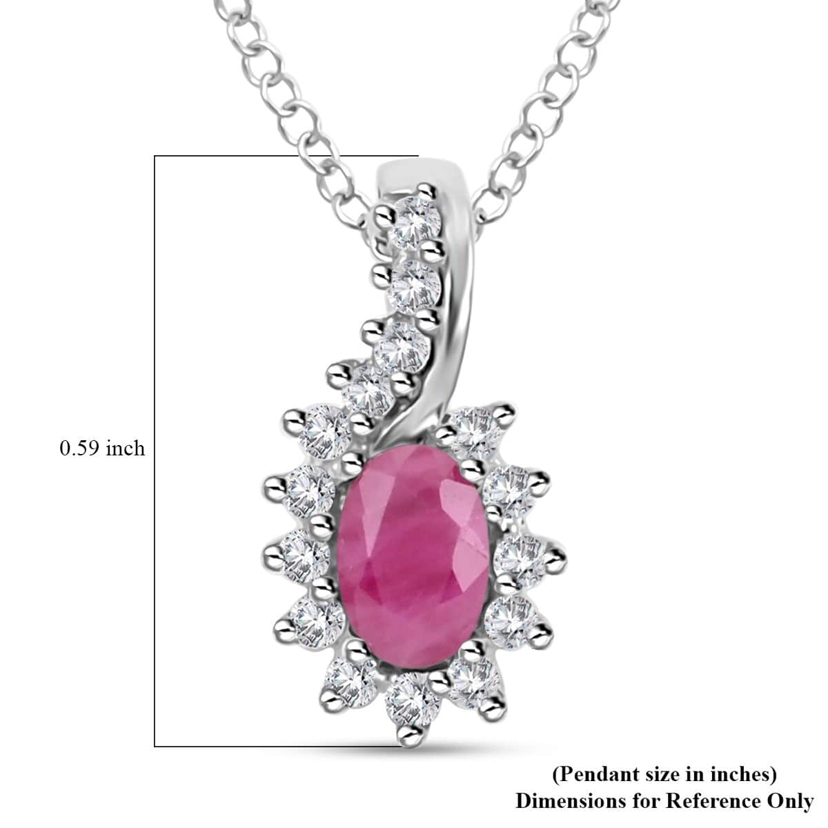 Premium Mozambique Ruby and White Zircon Sunburst Pendant Necklace 18 Inches in Platinum Over Sterling Silver 1.00 ctw image number 6