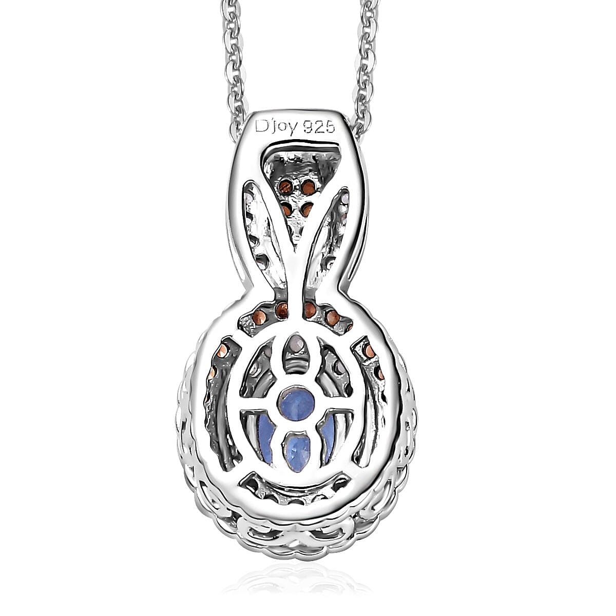 Tanzanite, Brown and White Zircon Double Halo Pendant Necklace 20 Inches in Platinum Over Sterling Silver 1.40 ctw