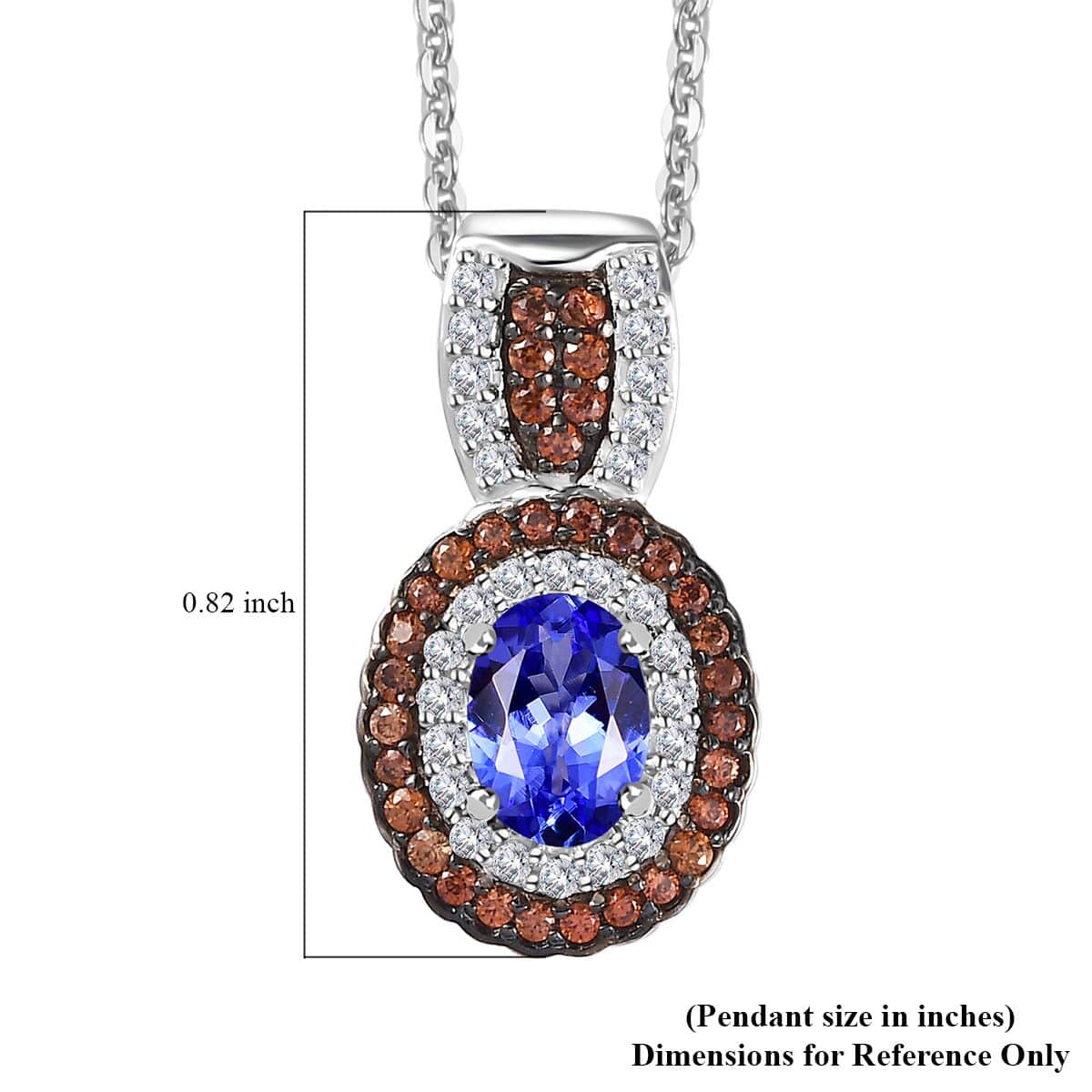 Tanzanite, Brown and White Zircon Double Halo Pendant Necklace 20 Inches in Platinum Over Sterling Silver 1.40 ctw image number 6