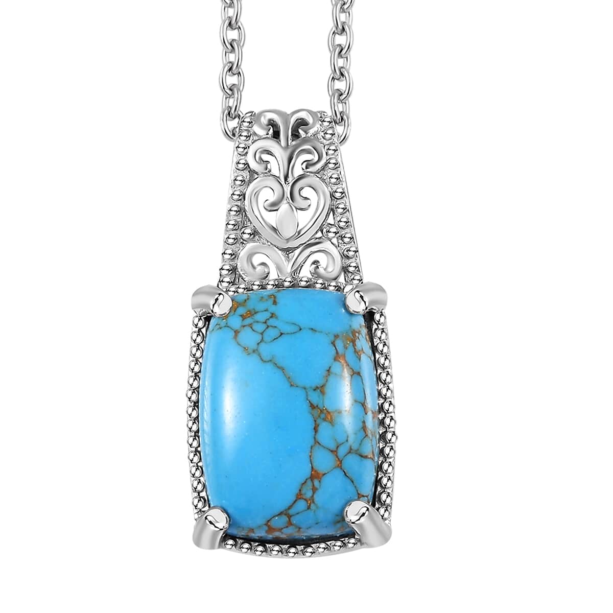 Mojave Blue Turquoise Pendant in Platinum Over Copper with Magnet and Stainless Steel Necklace 20 Inches 6.50 ctw image number 0