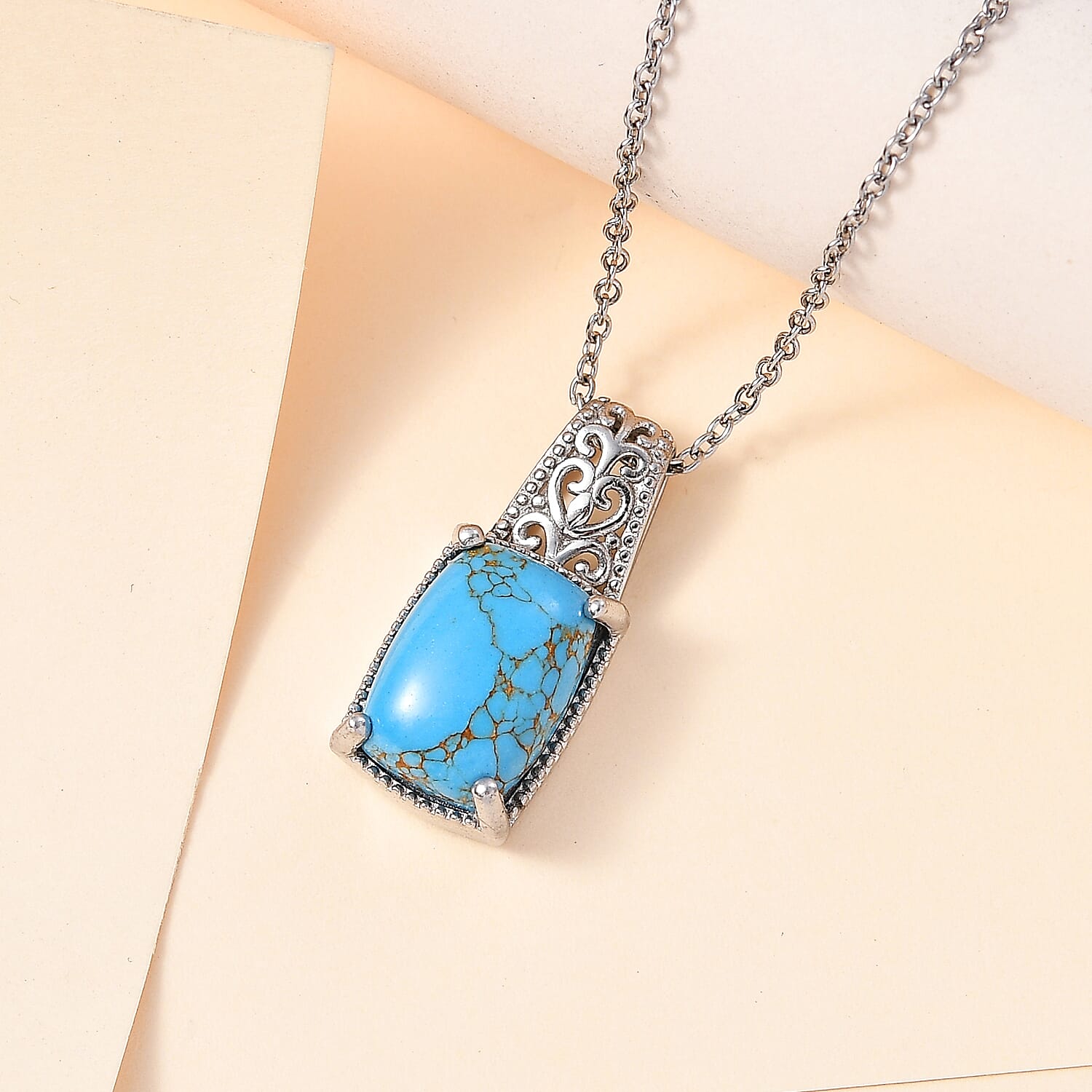 Mojave Blue Turquoise Pendant in Platinum Over Copper with Magnet and Stainless Steel Necklace 20 Inches 6.50 ctw