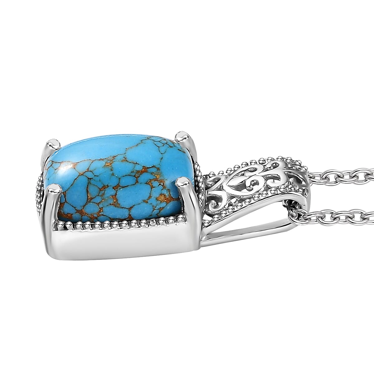 Mojave Blue Turquoise Pendant in Platinum Over Copper with Magnet and Stainless Steel Necklace 20 Inches 6.50 ctw