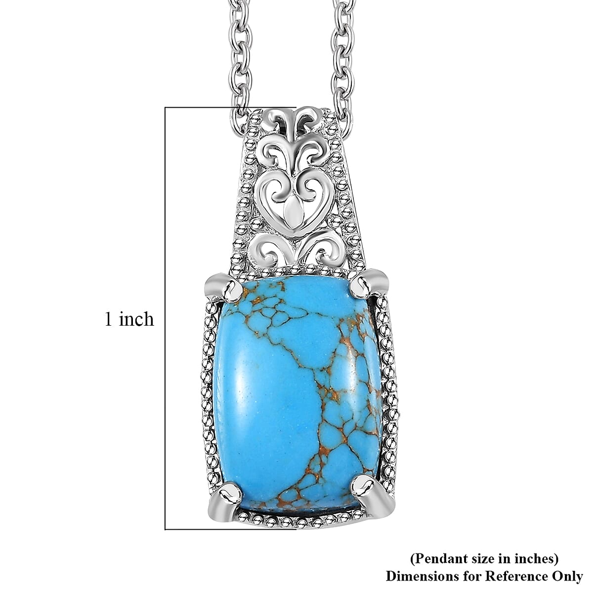 Mojave Blue Turquoise Pendant in Platinum Over Copper with Magnet and Stainless Steel Necklace 20 Inches 6.50 ctw