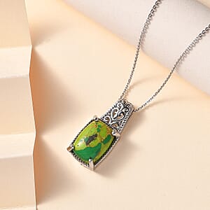 Mojave Green Turquoise Pendant in Platinum Over Copper with Magnet and Stainless Steel Necklace 20 Inches 6.20 ctw