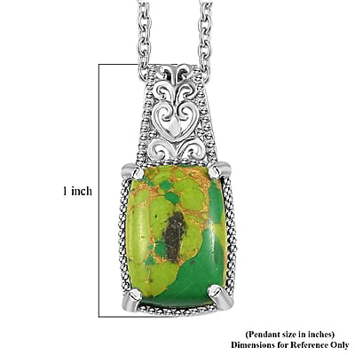 Mojave Green Turquoise Pendant in Platinum Over Copper with Magnet and Stainless Steel Necklace 20 Inches 6.20 ctw