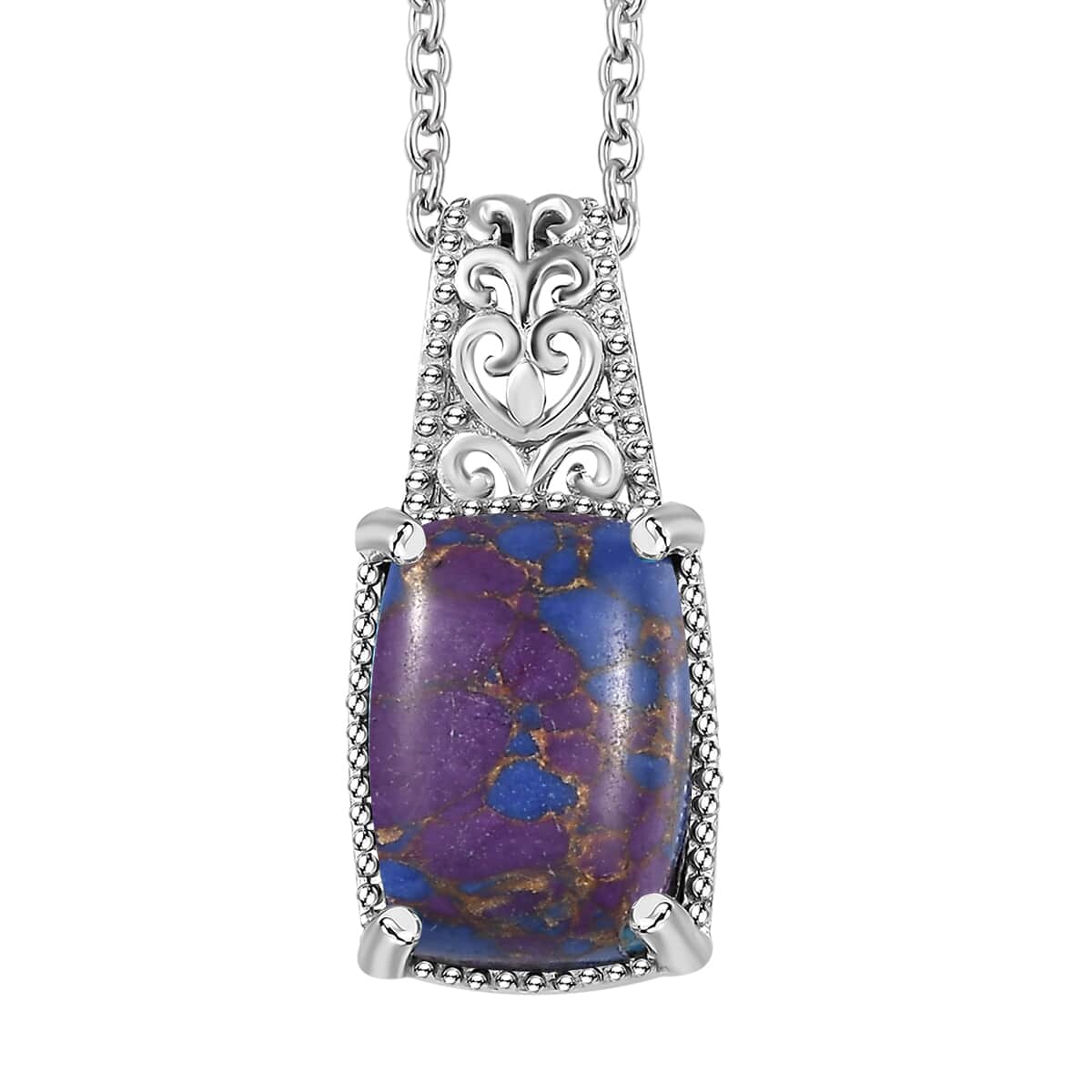 Mojave Purple Turquoise Pendant in Platinum Over Copper with Magnet and Stainless Steel Necklace 20 Inches 6.00 ctw image number 0