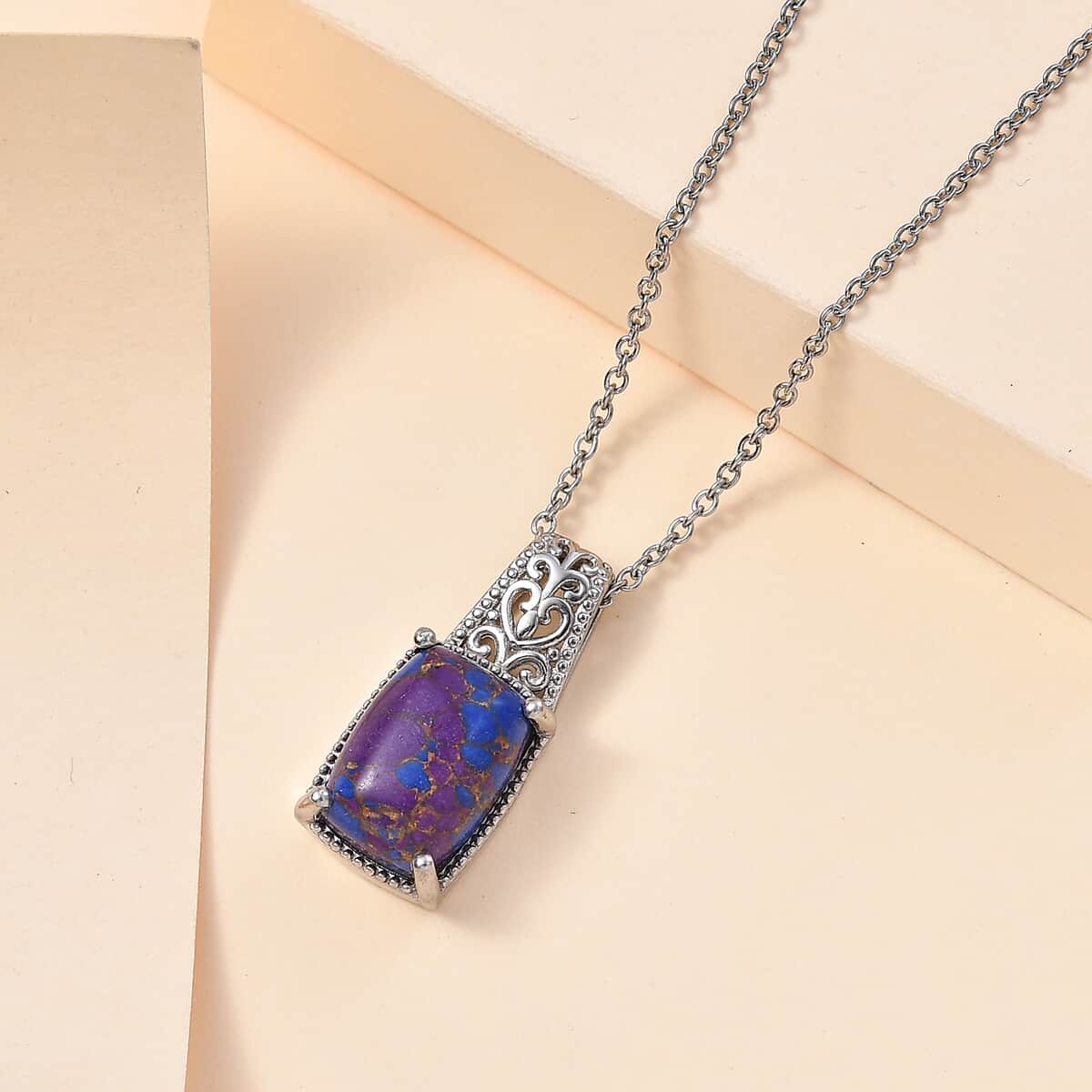 Mojave Purple Turquoise Pendant in Platinum Over Copper with Magnet and Stainless Steel Necklace 20 Inches 6.00 ctw image number 1