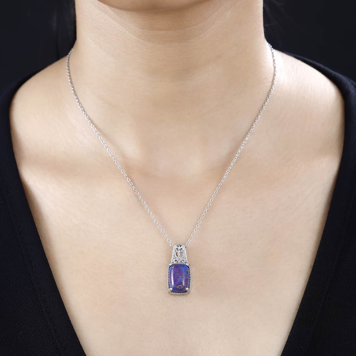 Mojave Purple Turquoise Pendant in Platinum Over Copper with Magnet and Stainless Steel Necklace 20 Inches 6.00 ctw image number 2