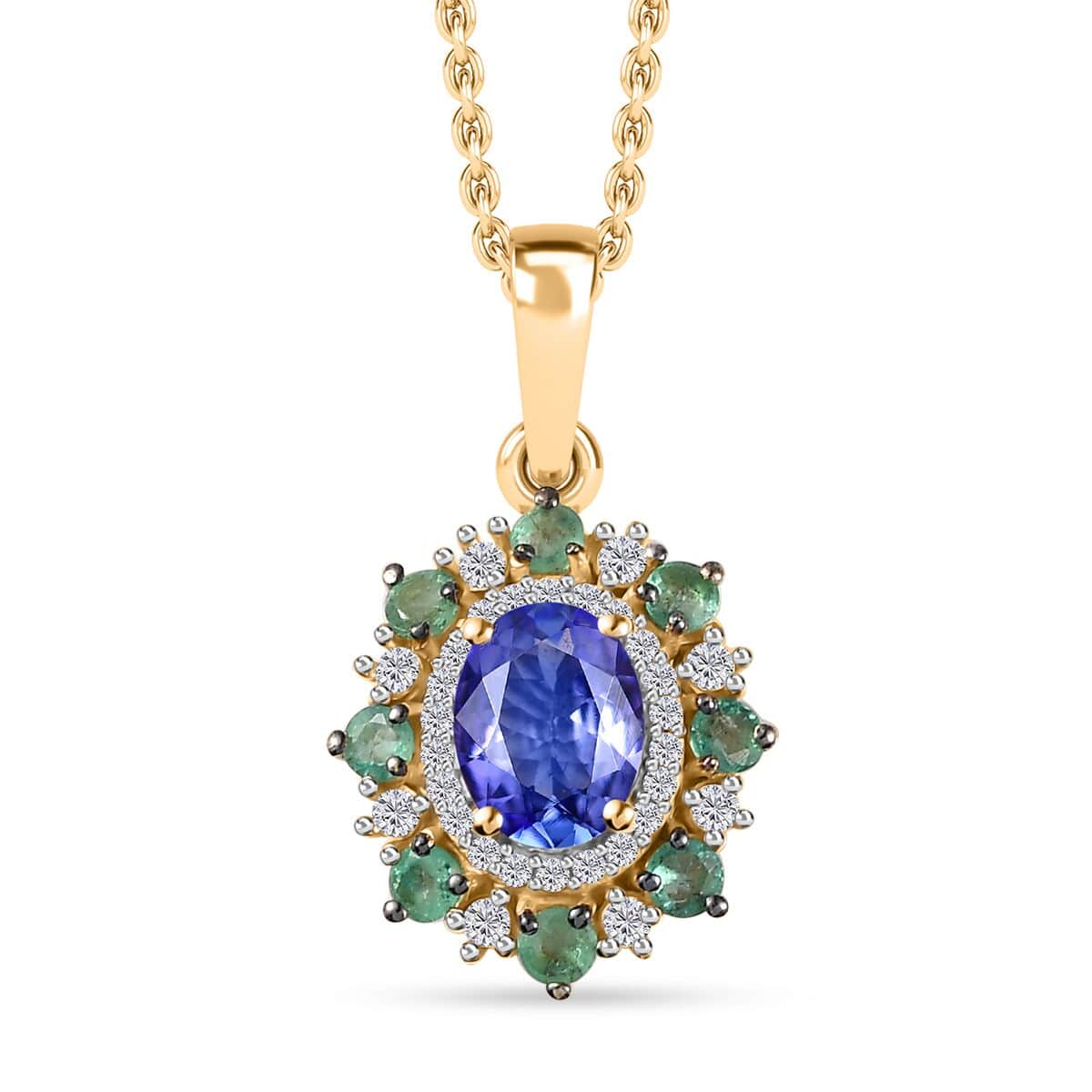 Tanzanite and Multi Gemstone Daisy Floral Pendant Necklace 20 Inches in Vermeil Yellow Gold Over Sterling Silver 2.00 ctw image number 0