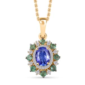 Tanzanite and Multi Gemstone Floral Pendant Necklace 20 Inches in Vermeil Yellow Gold Over Sterling Silver 2.00 ctw