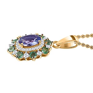 Tanzanite and Multi Gemstone Daisy Floral Pendant Necklace 20 Inches in Vermeil Yellow Gold Over Sterling Silver 2.00 ctw