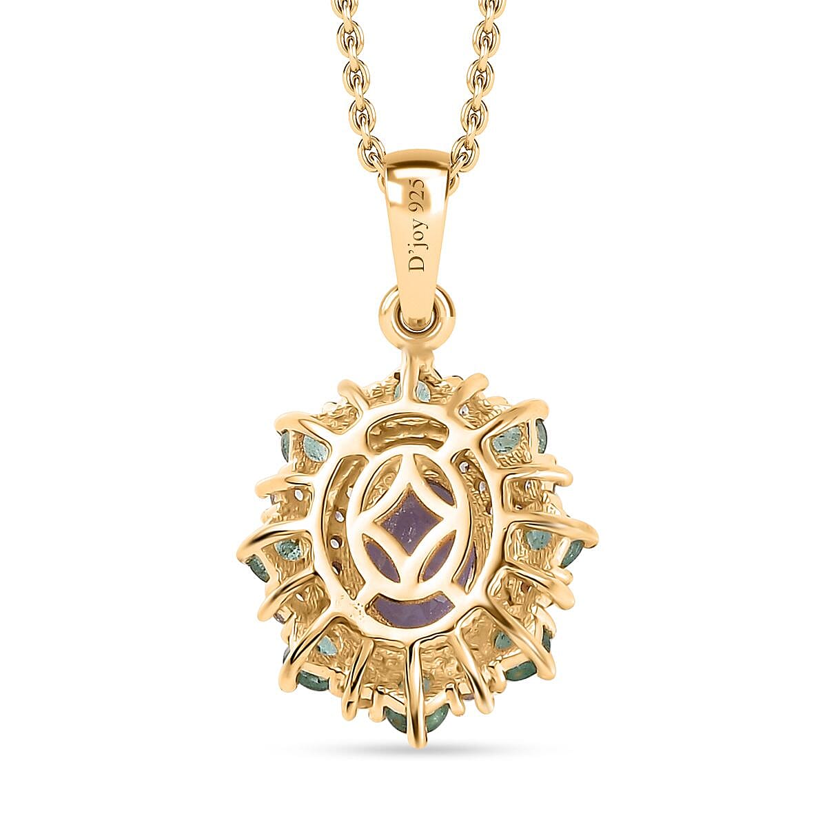 Tanzanite and Multi Gemstone Daisy Floral Pendant Necklace 20 Inches in Vermeil Yellow Gold Over Sterling Silver 2.00 ctw