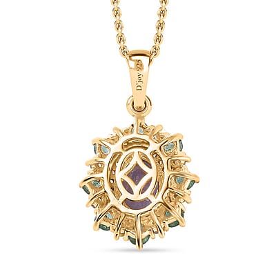 Tanzanite and Multi Gemstone Daisy Floral Pendant Necklace 20 Inches in Vermeil Yellow Gold Over Sterling Silver 2.00 ctw