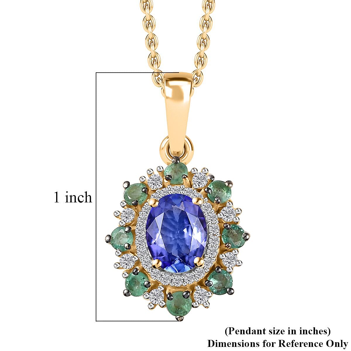Tanzanite and Multi Gemstone Daisy Floral Pendant Necklace 20 Inches in Vermeil Yellow Gold Over Sterling Silver 2.00 ctw