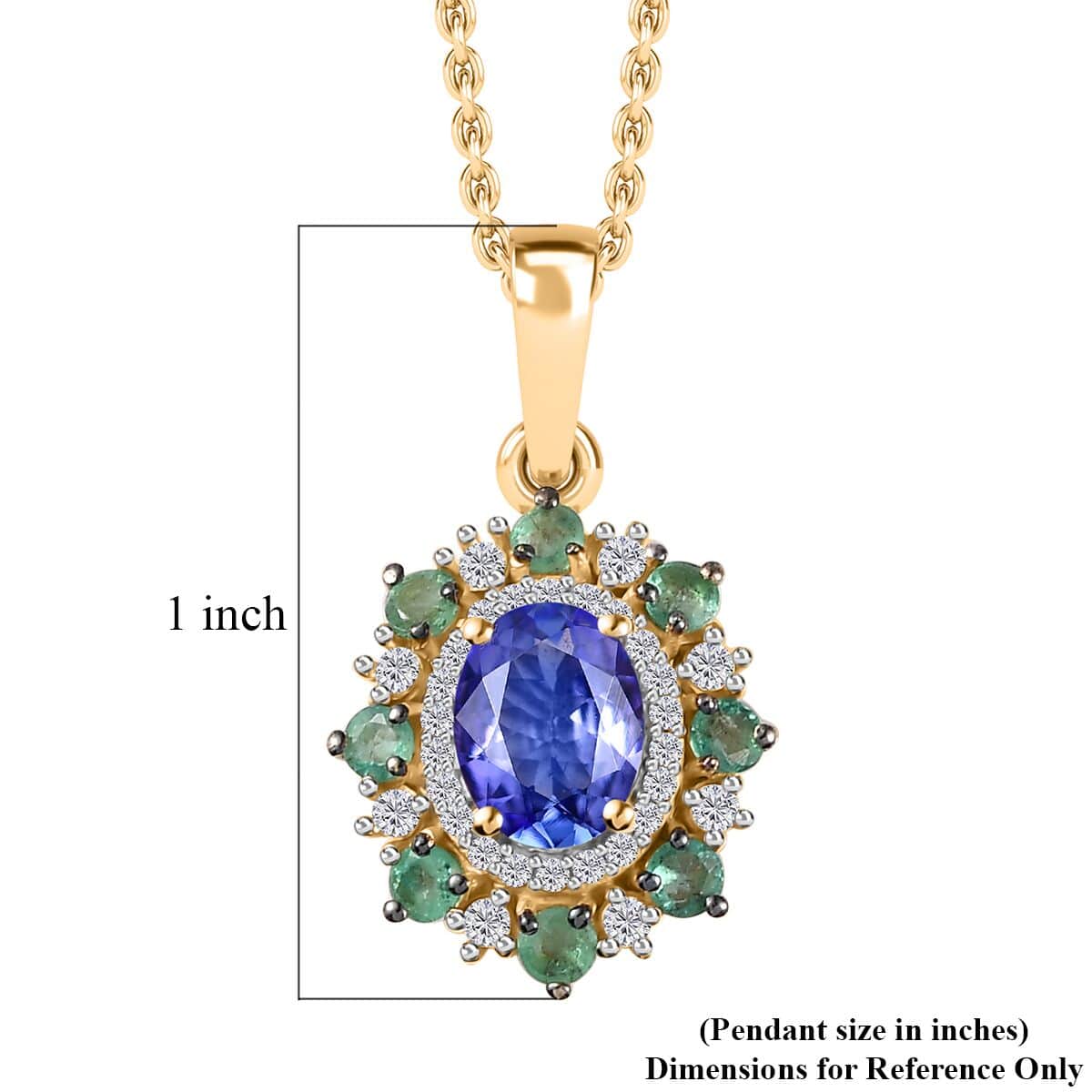Tanzanite and Multi Gemstone Floral Pendant Necklace 20 Inches in Vermeil Yellow Gold Over Sterling Silver 2.00 ctw image number 5