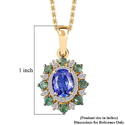 Tanzanite and Multi Gemstone Daisy Floral Pendant Necklace 20 Inches in Vermeil Yellow Gold Over Sterling Silver 2.00 ctw