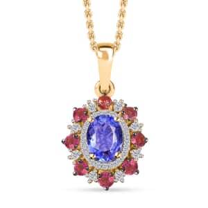 Tanzanite and Multi Gemstone Daisy Floral Pendant Necklace 20 Inches in Vermeil Yellow Gold Over Sterling Silver 2.10 ctw